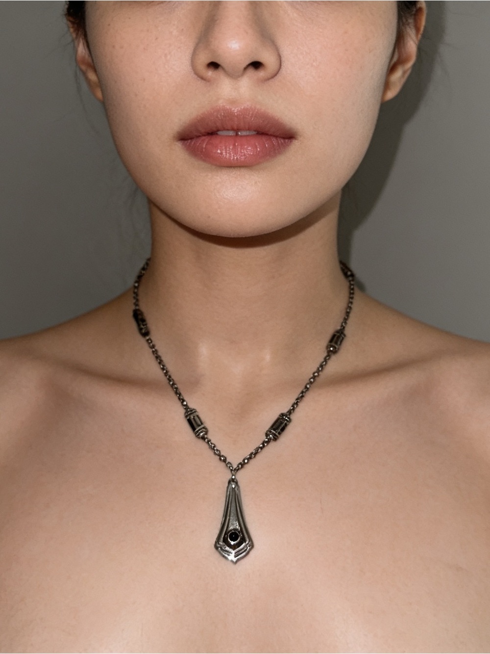 CAMILLA silver onyx? gothic Gypsy festival boho hippie chain necklace